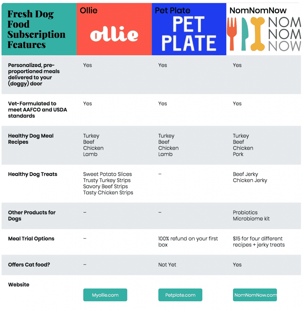 Ollie vs NomNomNow vs Pet Plate: Fresh Dog Food Subscription Feature Comparison