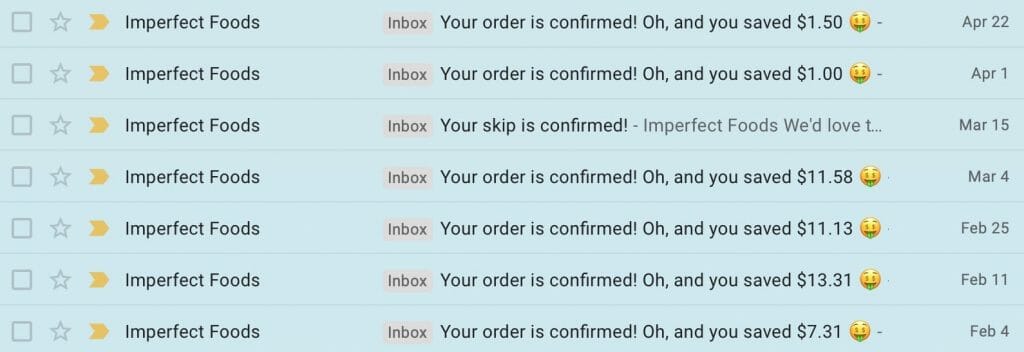 imperfect foods emails about order confirmation