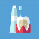 Dental care category with tooth and brush icon