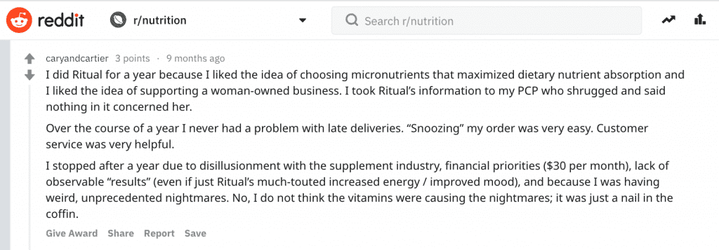Ritual vitamin reviews reddit